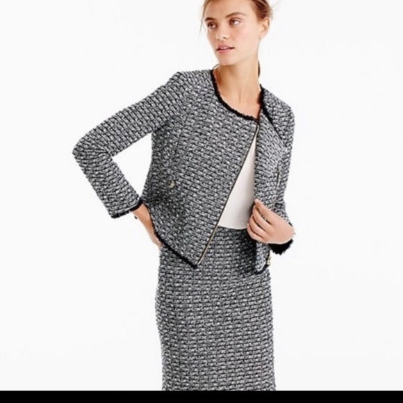 J Crew Black & White Tweed Moto Jacket Blazer sz 10 - Picture 2 of 8